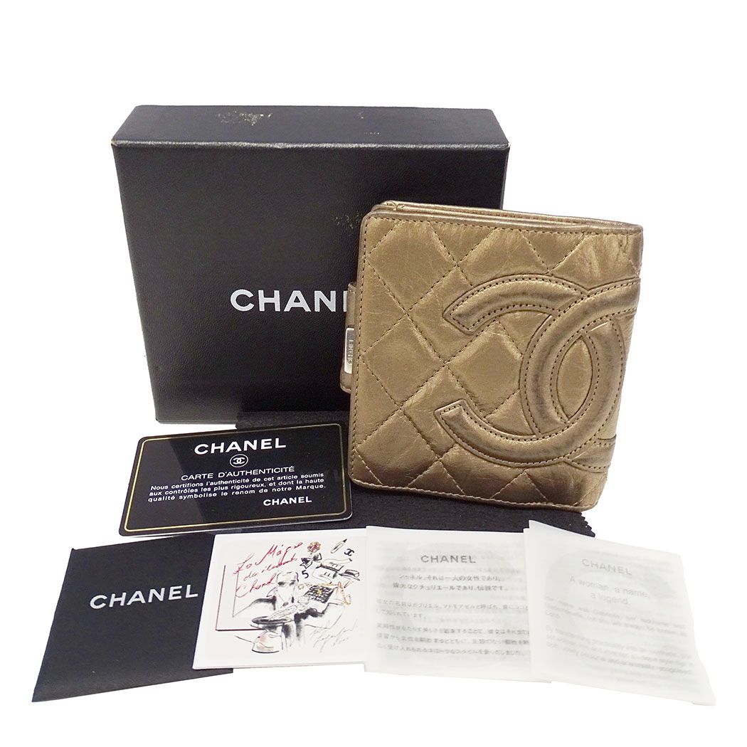 Chanel Wallet Bifold Cambon Leather Gold Silver Compact Quilted Adult — view 5