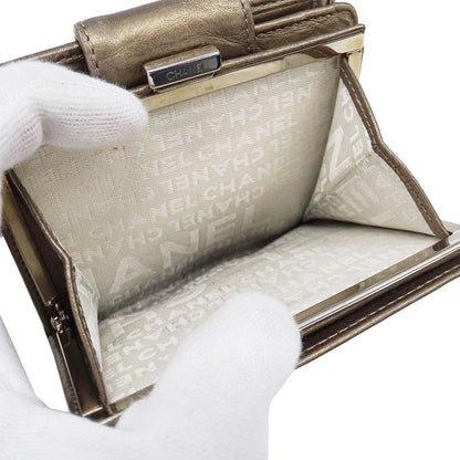 Chanel Wallet Bifold Cambon Leather Gold Silver Compact Quilted Adult — view 9