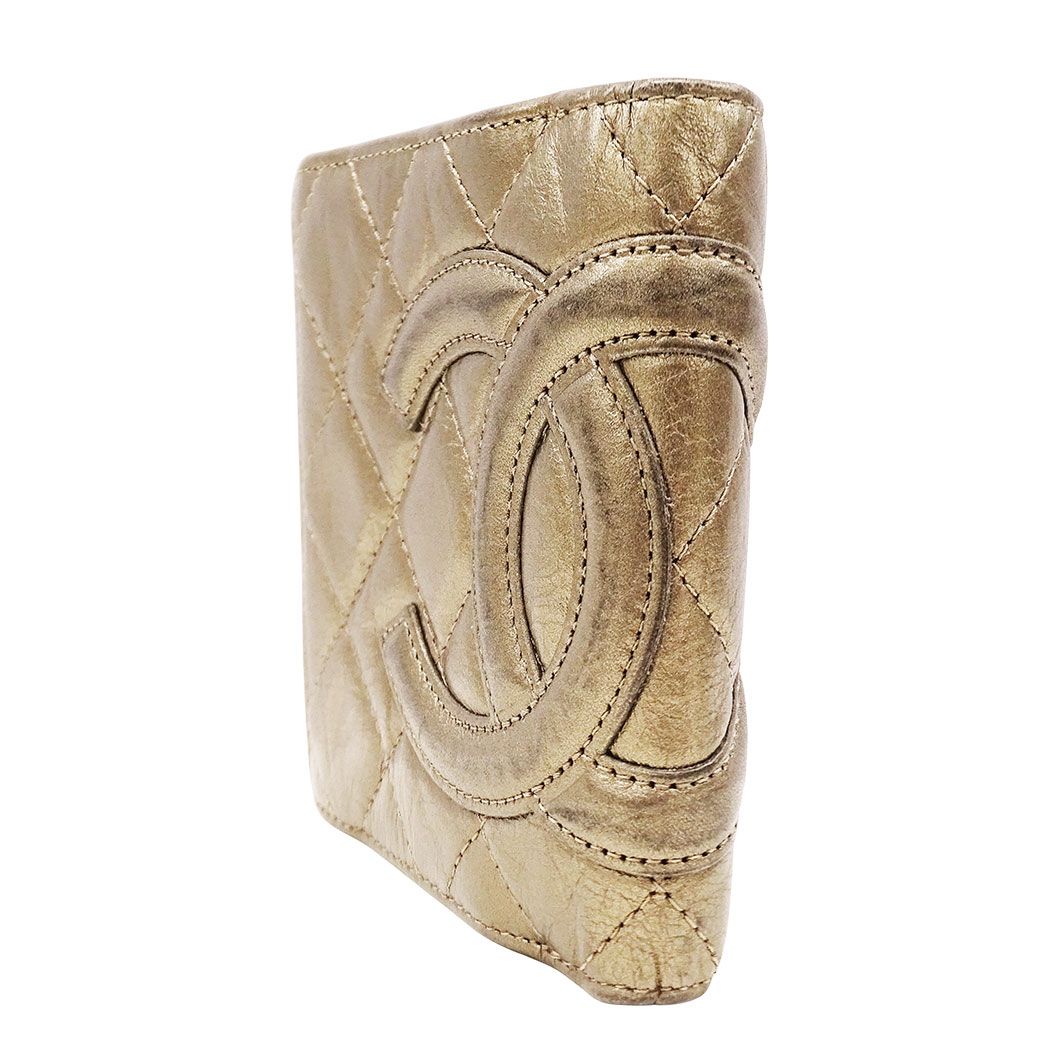 Chanel Wallet Bifold Cambon Leather Gold Silver Compact Quilted Adult — view 4