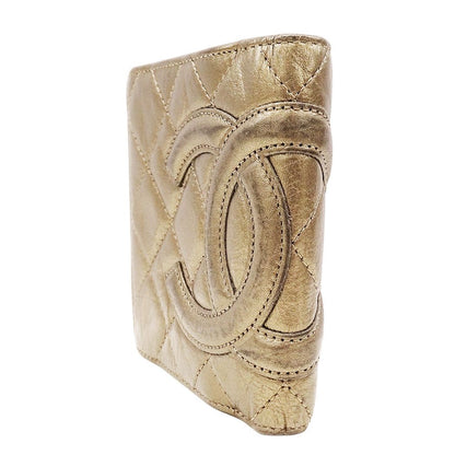 Chanel Wallet Bifold Cambon Leather Gold Silver Compact Quilted Adult — view 4