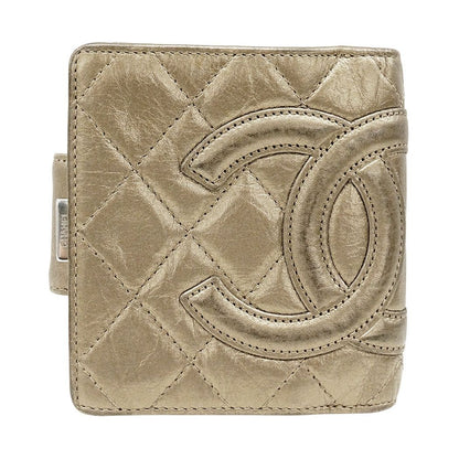 Chanel Wallet Bifold Cambon Leather Gold Silver Compact Quilted Adult