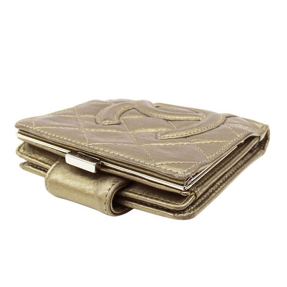 Chanel Wallet Bifold Cambon Leather Gold Silver Compact Quilted Adult — view 3