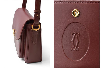 Cartier Shoulder Bag Vintage 2-Way C de Cartier Flap Leather Bordeaux — view 3