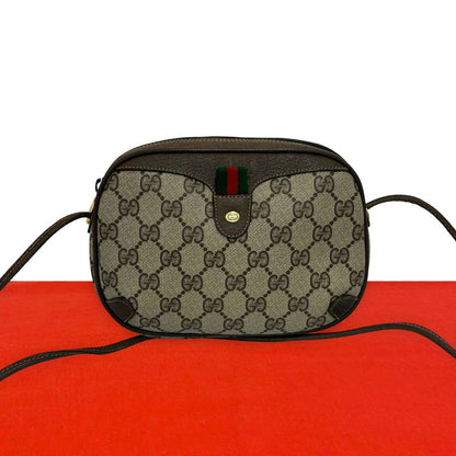 Gucci Vintage Sherry Line GG Logo Handle Leather Shoulder Bag Pochette Brown