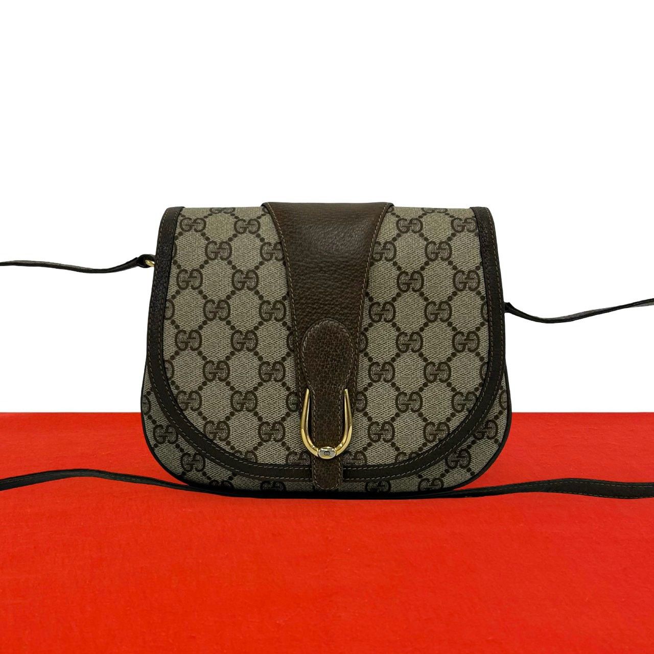 Gucci Vintage GG Logo Leather Mini Shoulder Bag Crossbody Pochette Brown