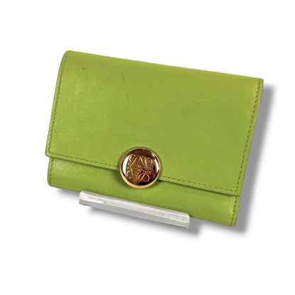 Loewe Pebble Vertical Wallet Small Green Gold Trifold Leather — view 2