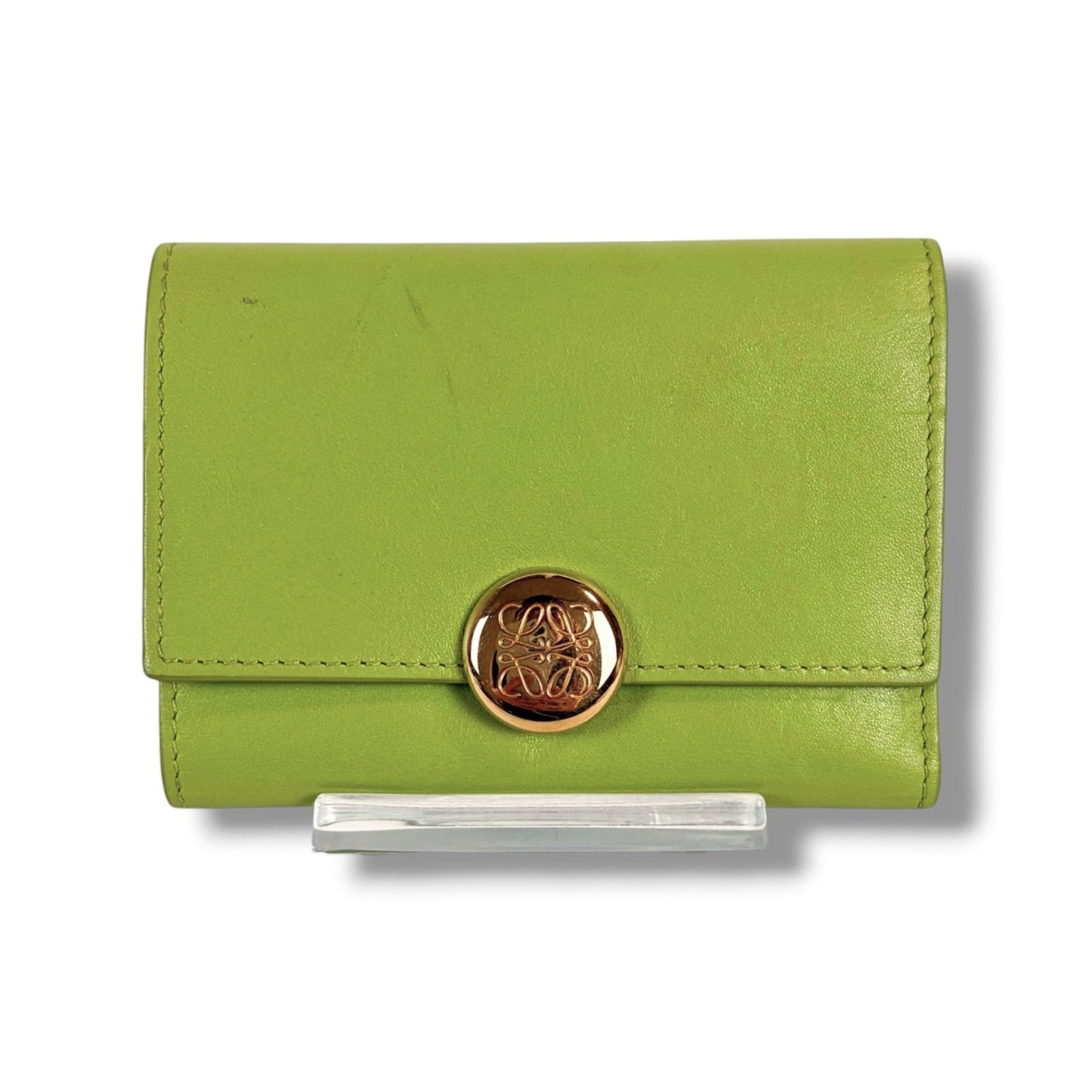 Loewe Pebble Vertical Wallet Small Green Gold Trifold Leather — view 3