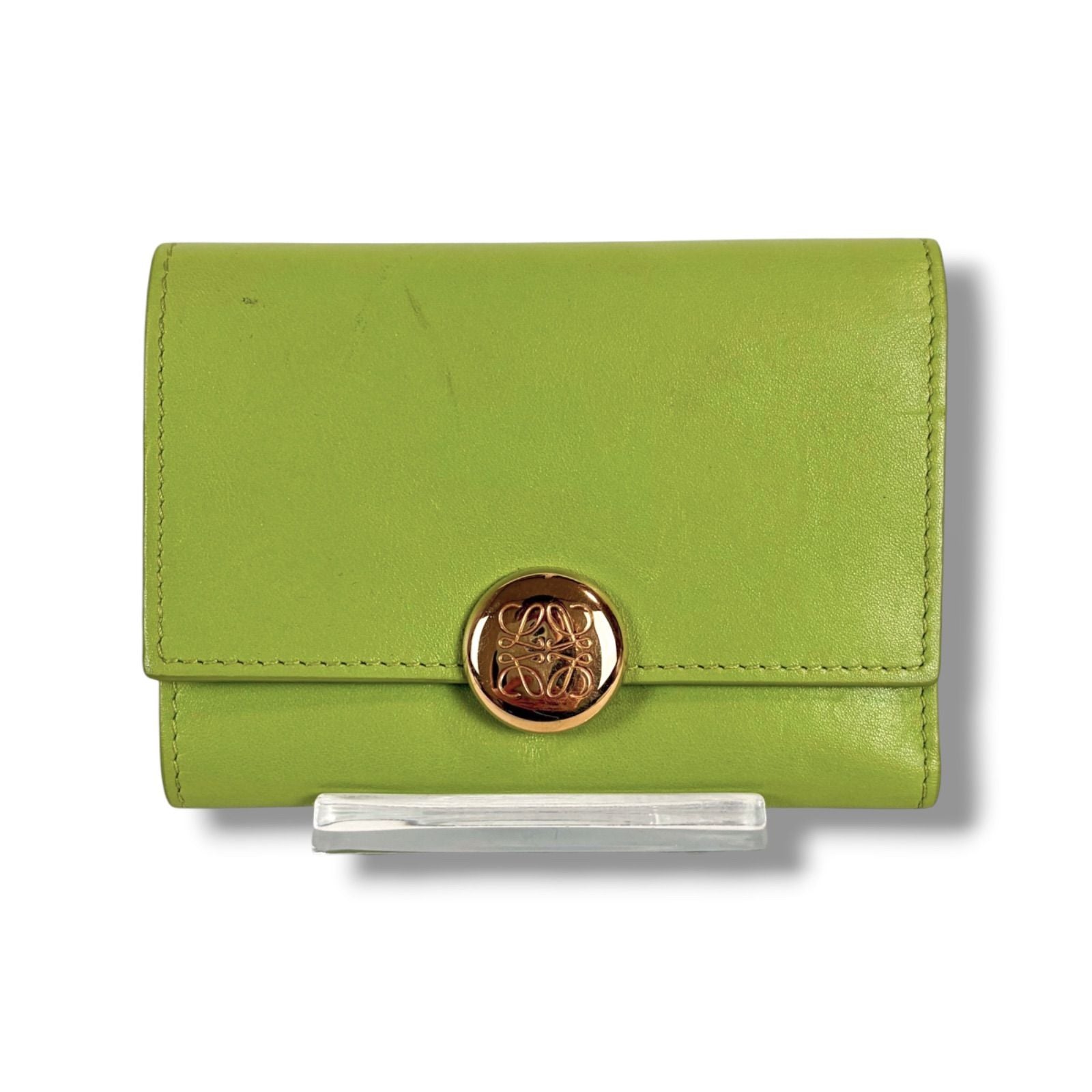 Loewe Pebble Vertical Wallet Small Green Gold Trifold Leather — view 3