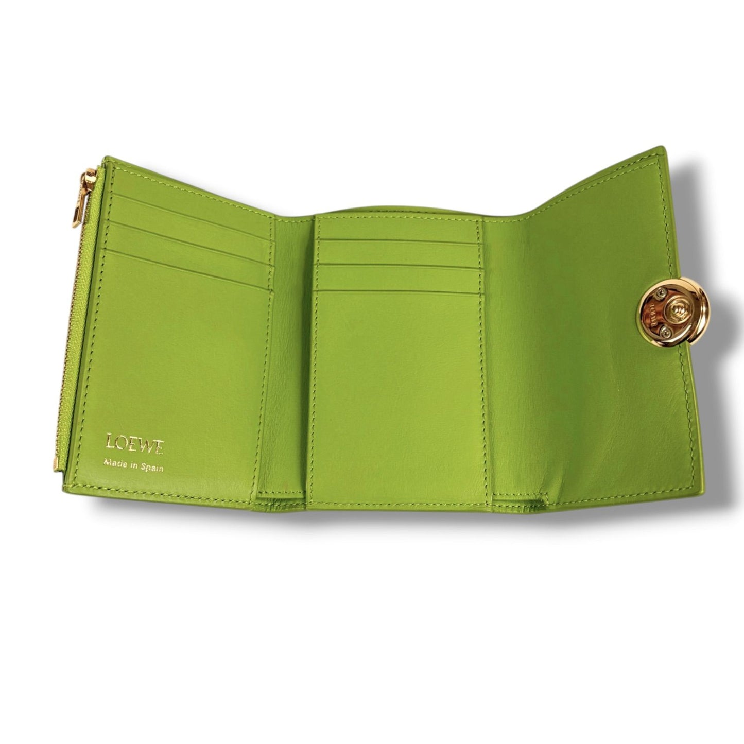 Loewe Pebble Vertical Wallet Small Green Gold Trifold Leather — view 5