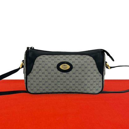Gucci Vintage Micro GG Logo Leather Shoulder Bag Sacoch Pochette Navy