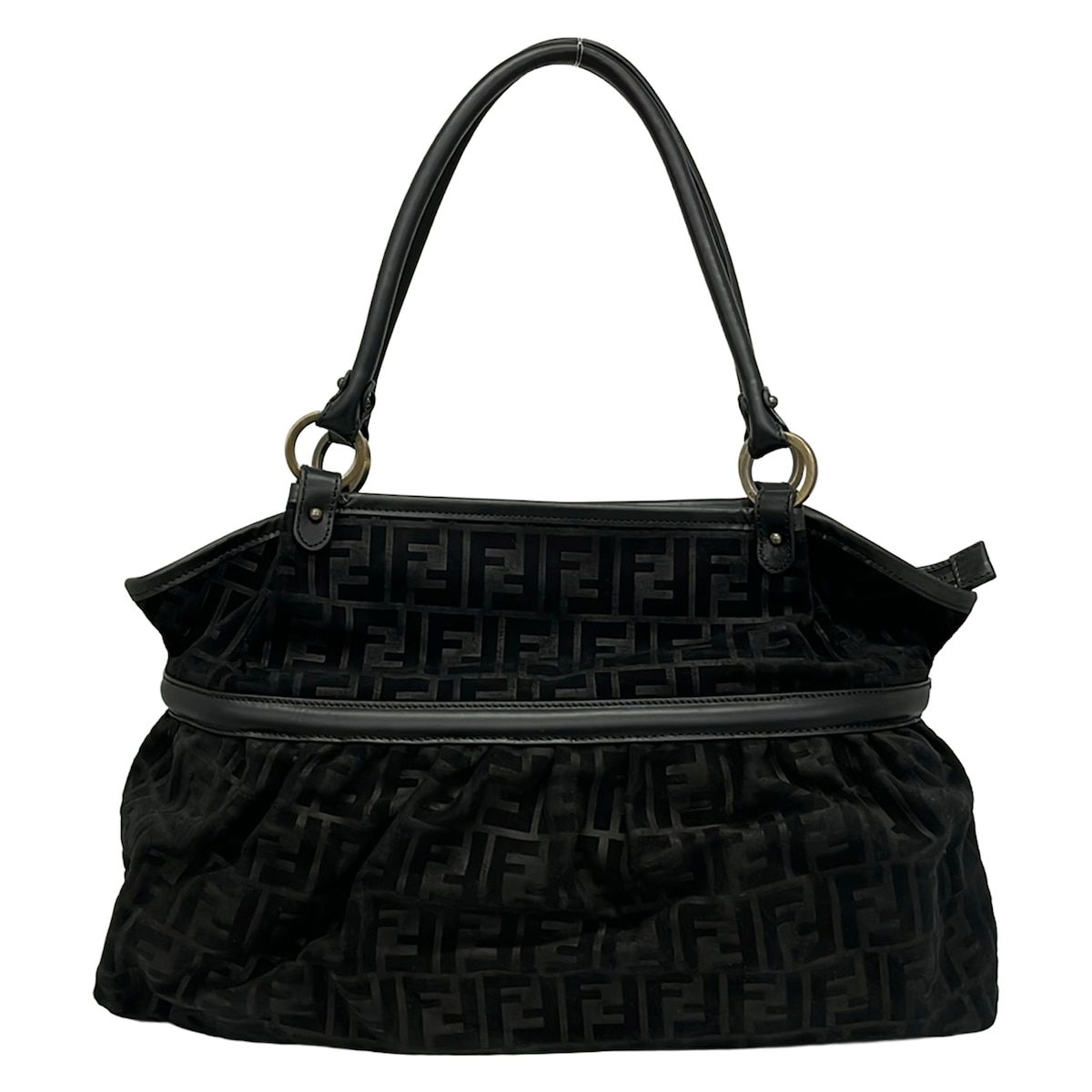 Fendi Shoulder Bag Zucca Pattern Black Leather