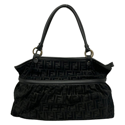 Fendi Shoulder Bag Zucca Pattern Black Leather