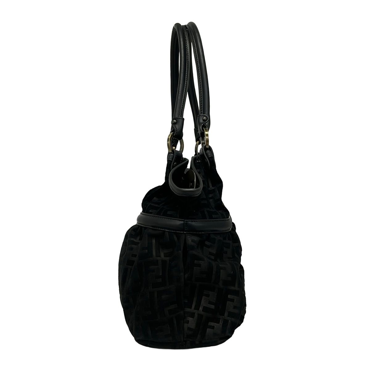 Fendi Shoulder Bag Zucca Pattern Black Leather — view 4