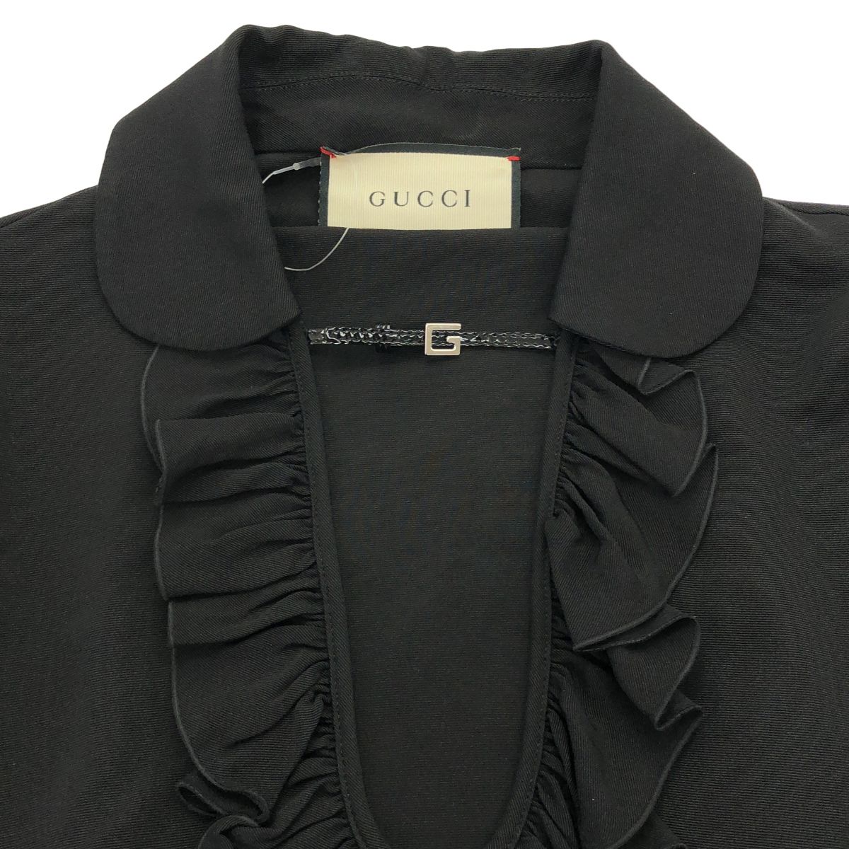 Gucci Open Ruffle Neck Tunic Top Zadvw Black 38 — view 4