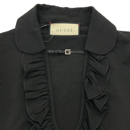 Gucci Open Ruffle Neck Tunic Top Zadvw Black 38 — view 4