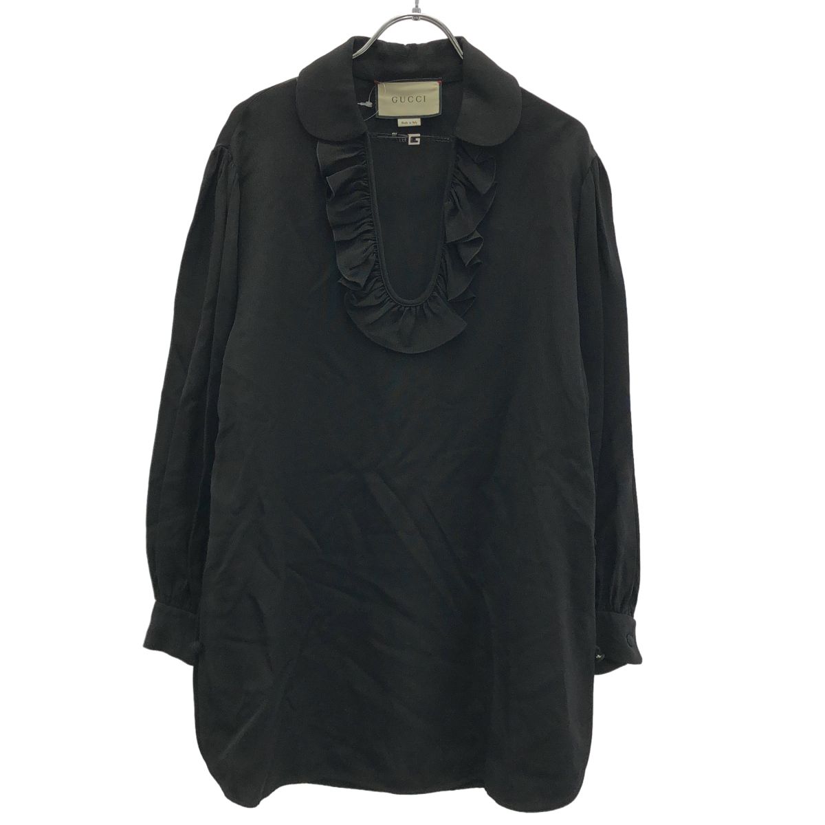 Gucci Open Ruffle Neck Tunic Top Zadvw Black 38