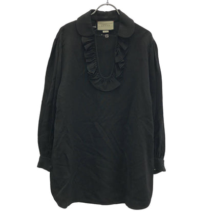 Gucci Open Ruffle Neck Tunic Top Zadvw Black 38