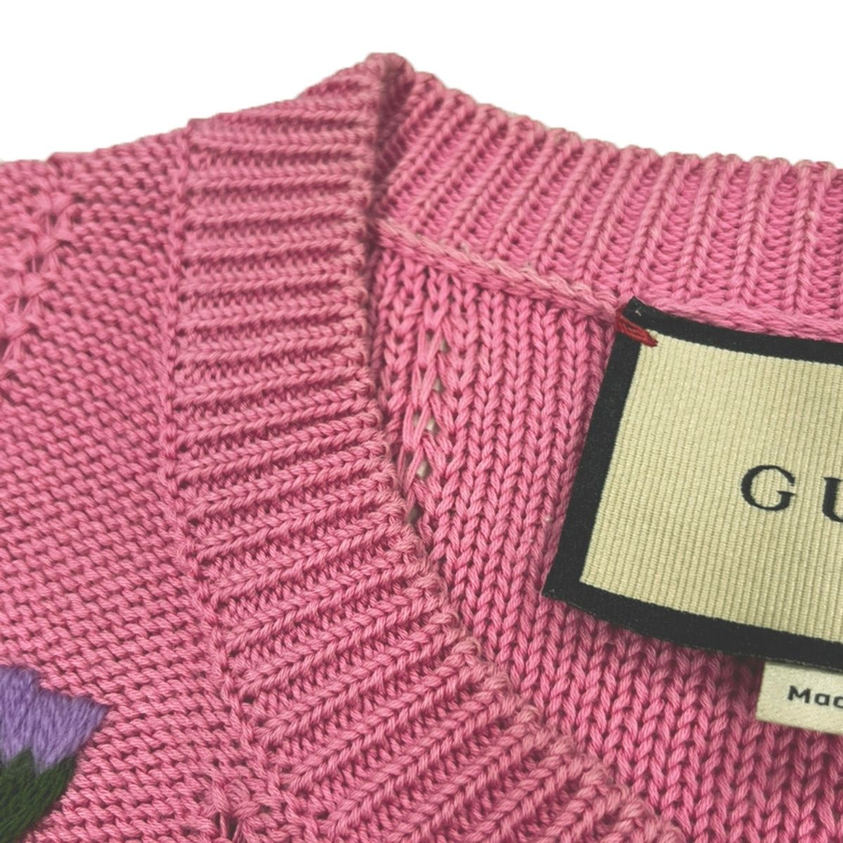 Gucci Flower Embroidery Puff Sleeve Knit Sweater Pink XS — view 6