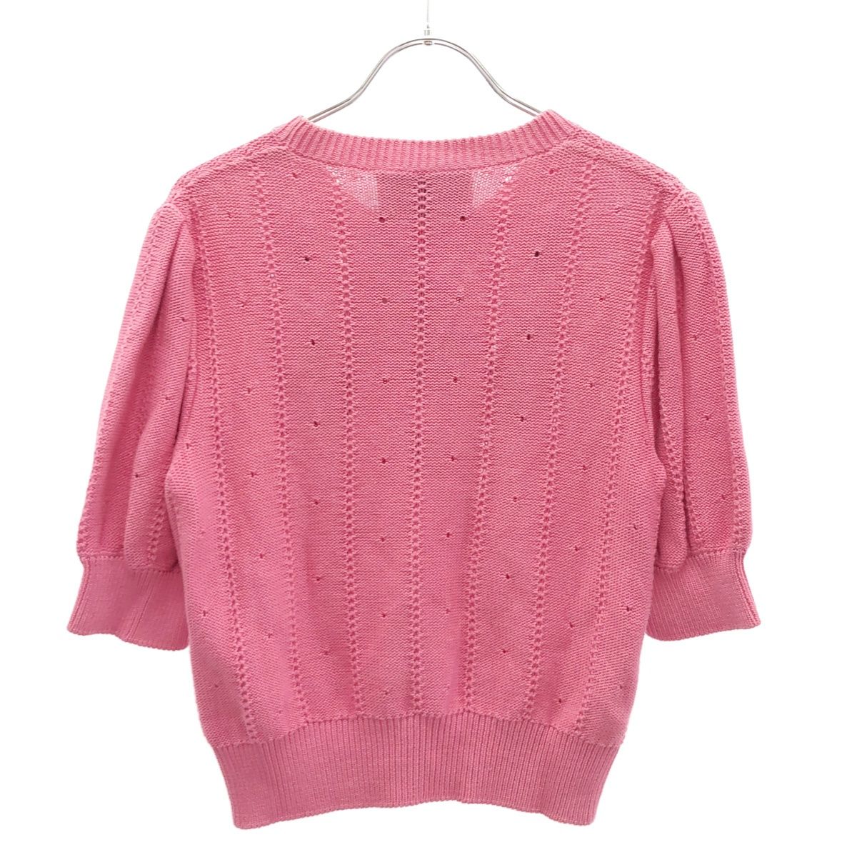 Gucci Flower Embroidery Puff Sleeve Knit Sweater Pink XS — view 2