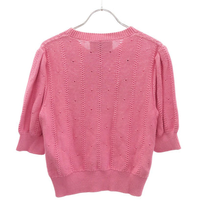 Gucci Flower Embroidery Puff Sleeve Knit Sweater Pink XS — view 2