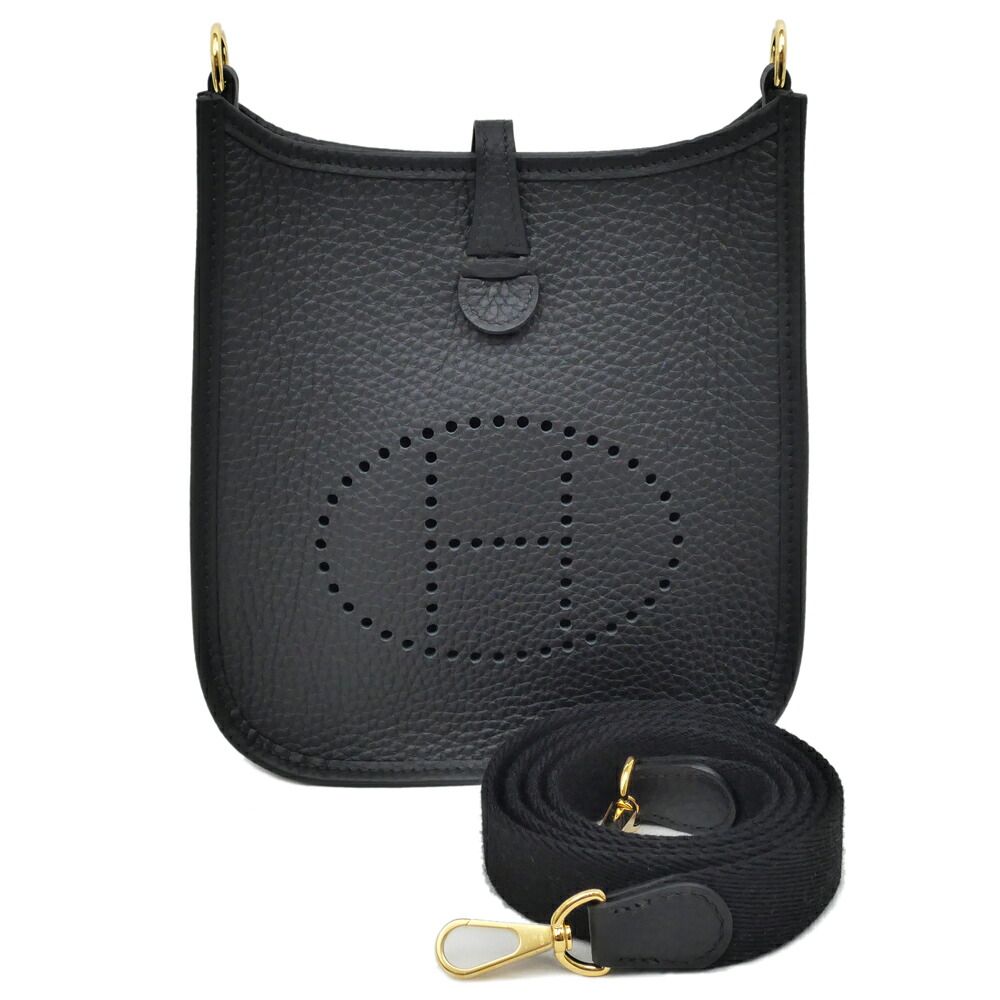 Hermes Evelyne TPM Black Gold Taurillon Clemence Leather Shoulder