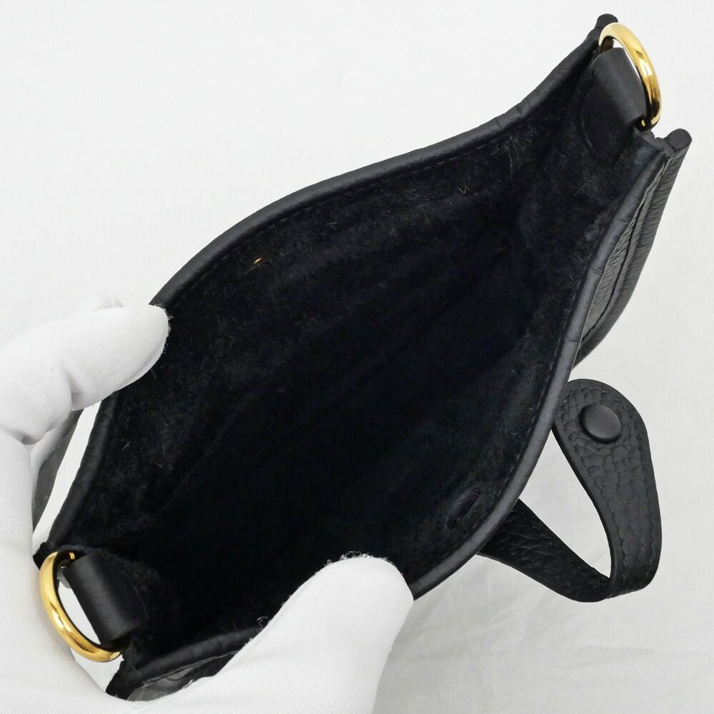 Hermes Evelyne TPM Black Gold Taurillon Clemence Leather Shoulder — view 5