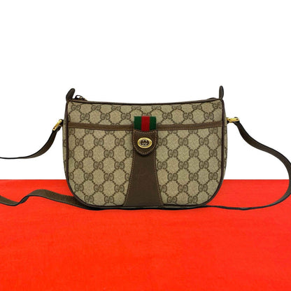 Gucci Vintage Sherry Line GG Logo Leather Shoulder Bag Sacoch Brown