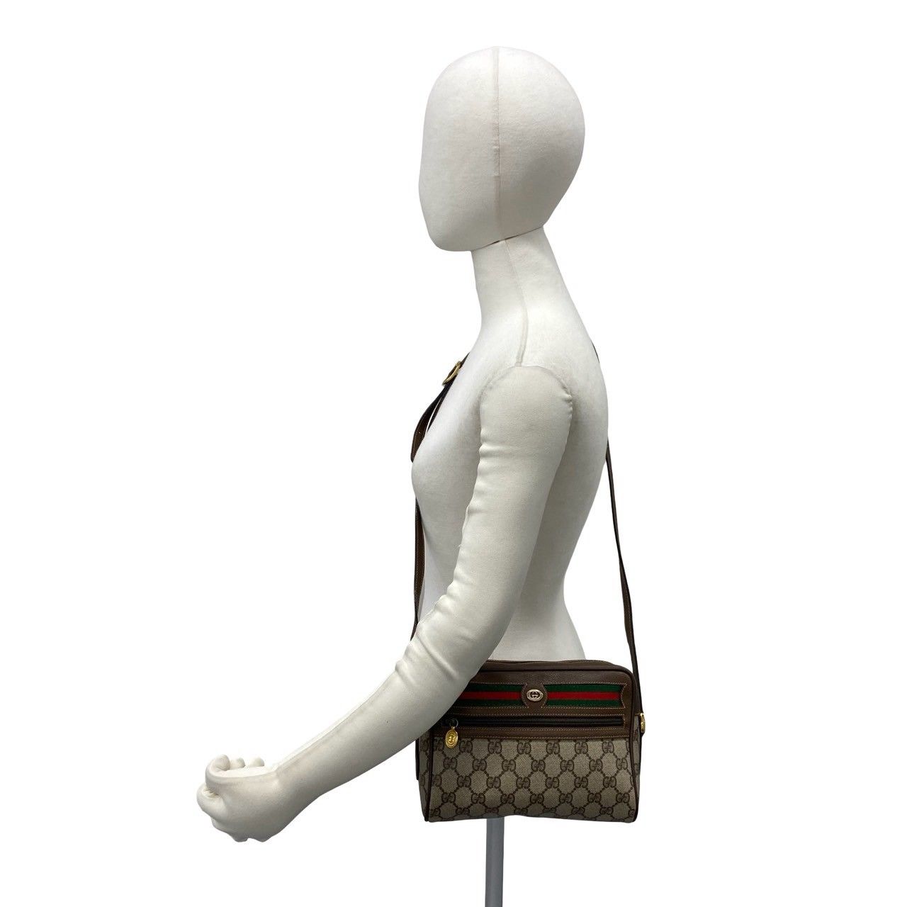 Gucci Vintage Sherry Line GG Logo Leather Shoulder Bag Brown — view 2