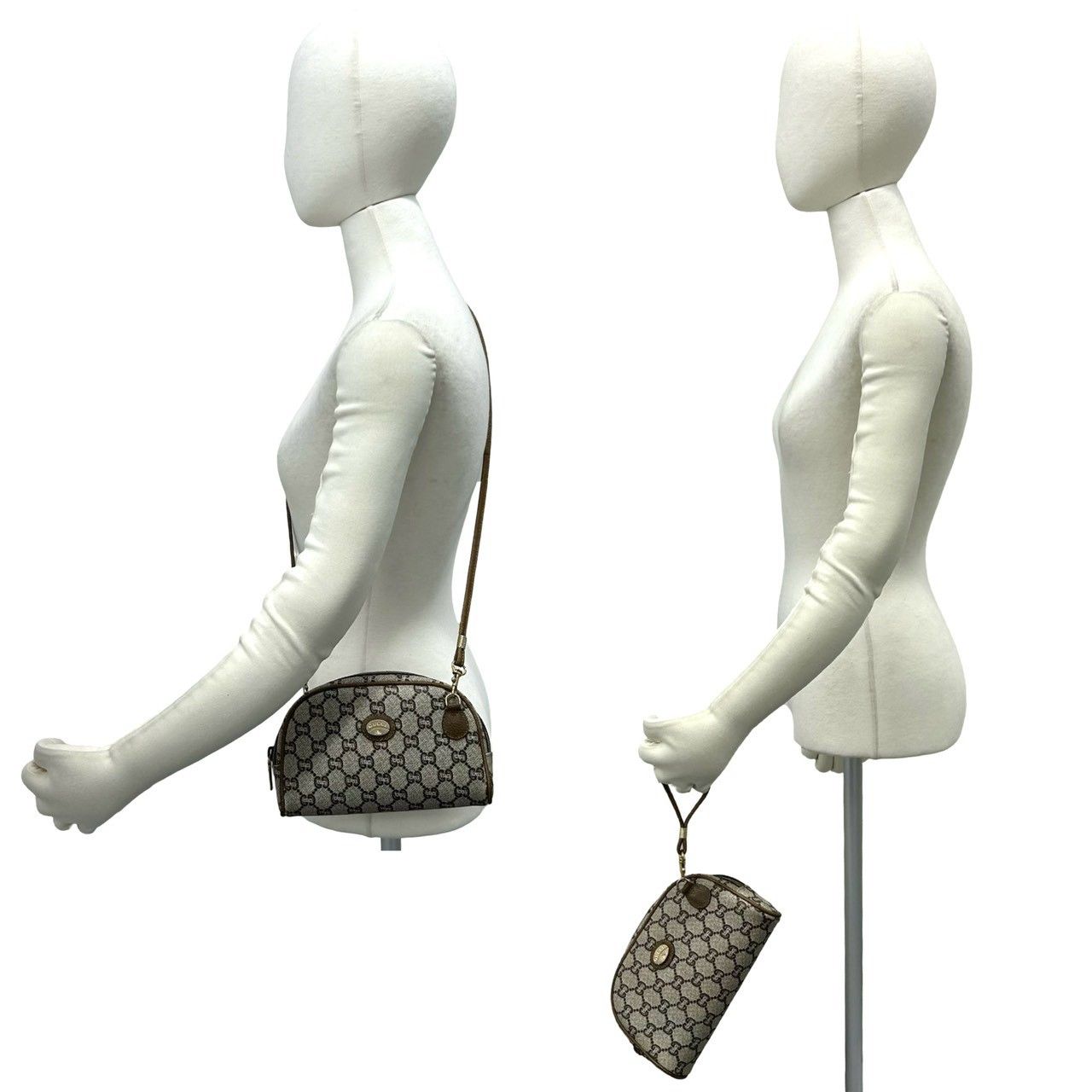 Gucci Vintage Plus Logo Leather 2-Way Shoulder Bag Mini Clutch Brown — view 2