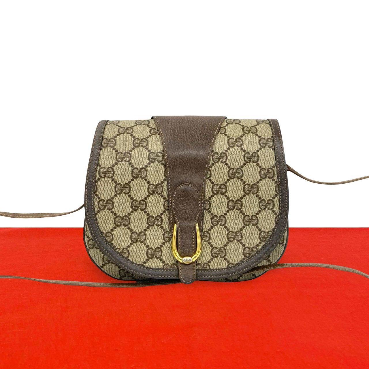 Gucci Vintage GG Logo Leather Shoulder Bag Pochette Sacoch Brown