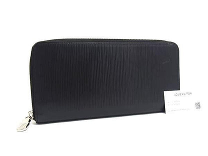 Louis Vuitton Wallet Epi Zippy Vertical Noir Leather Round Silver