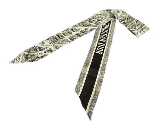 Dior Scarf Plastic Paris Mitzah White Black Silk 100% Ribbonscarf
