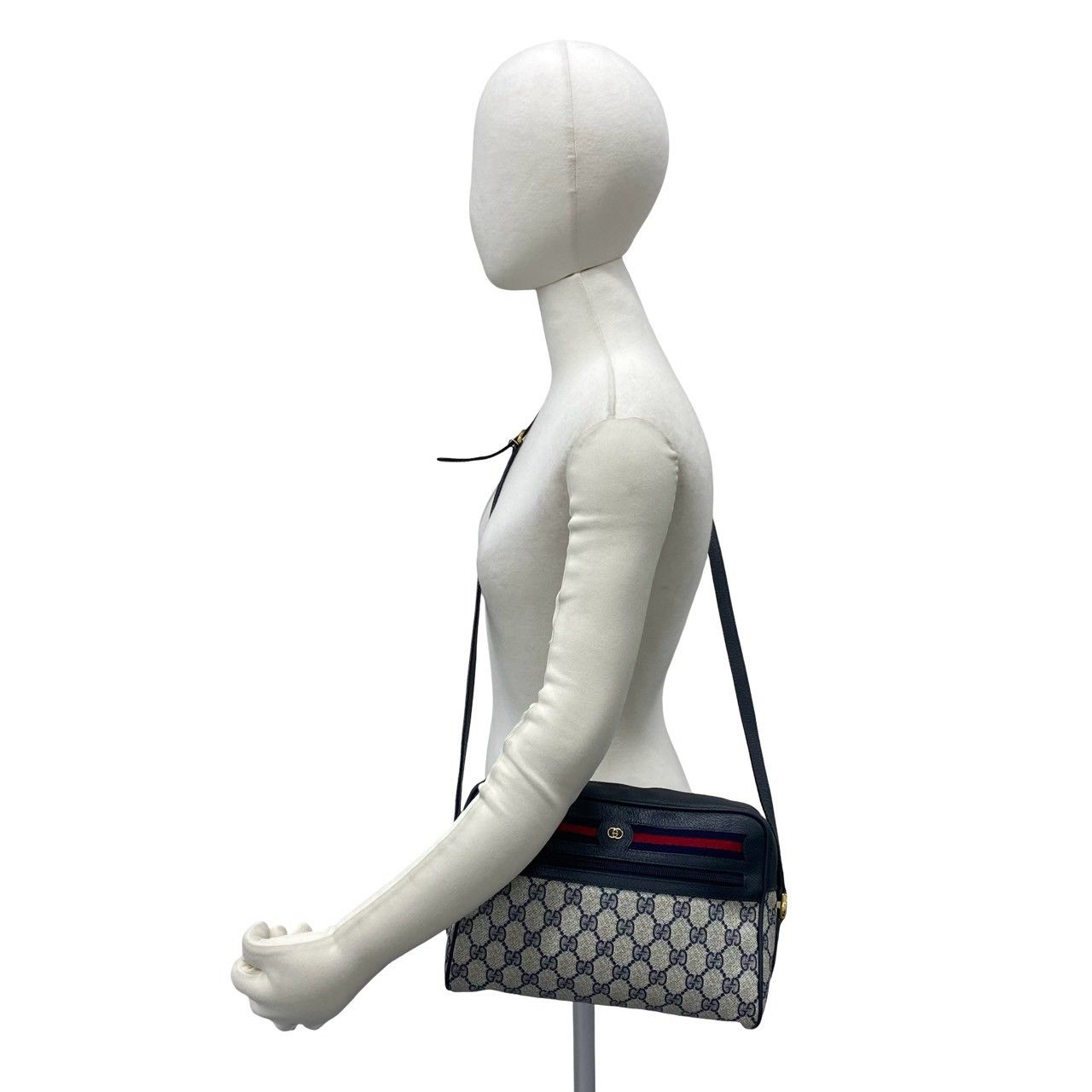 Gucci Bagged Vintage Sherry Line GG Logo Leather Shoulder Bag Crossbody Navy — view 2