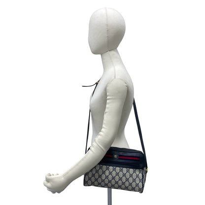 Gucci Bagged Vintage Sherry Line GG Logo Leather Shoulder Bag Crossbody Navy — view 2