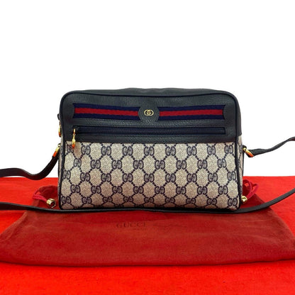 Gucci Bagged Vintage Sherry Line GG Logo Leather Shoulder Bag Crossbody Navy