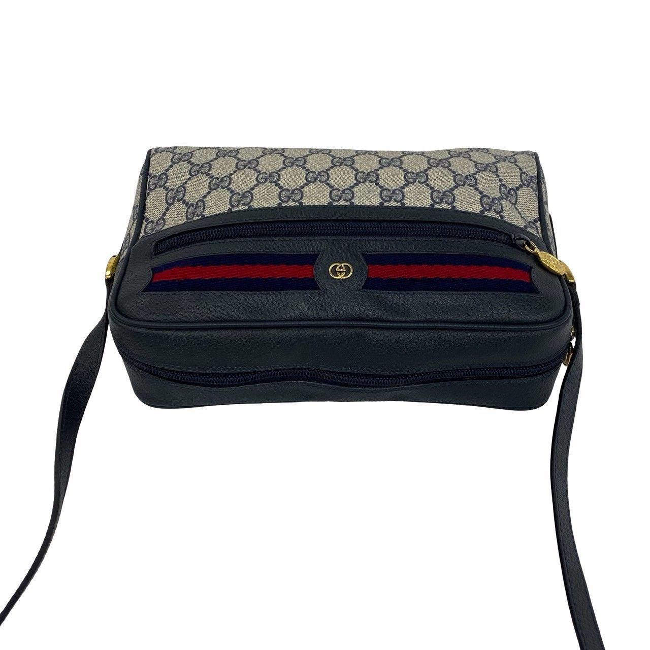 Gucci Bagged Vintage Sherry Line GG Logo Leather Shoulder Bag Crossbody Navy — view 4