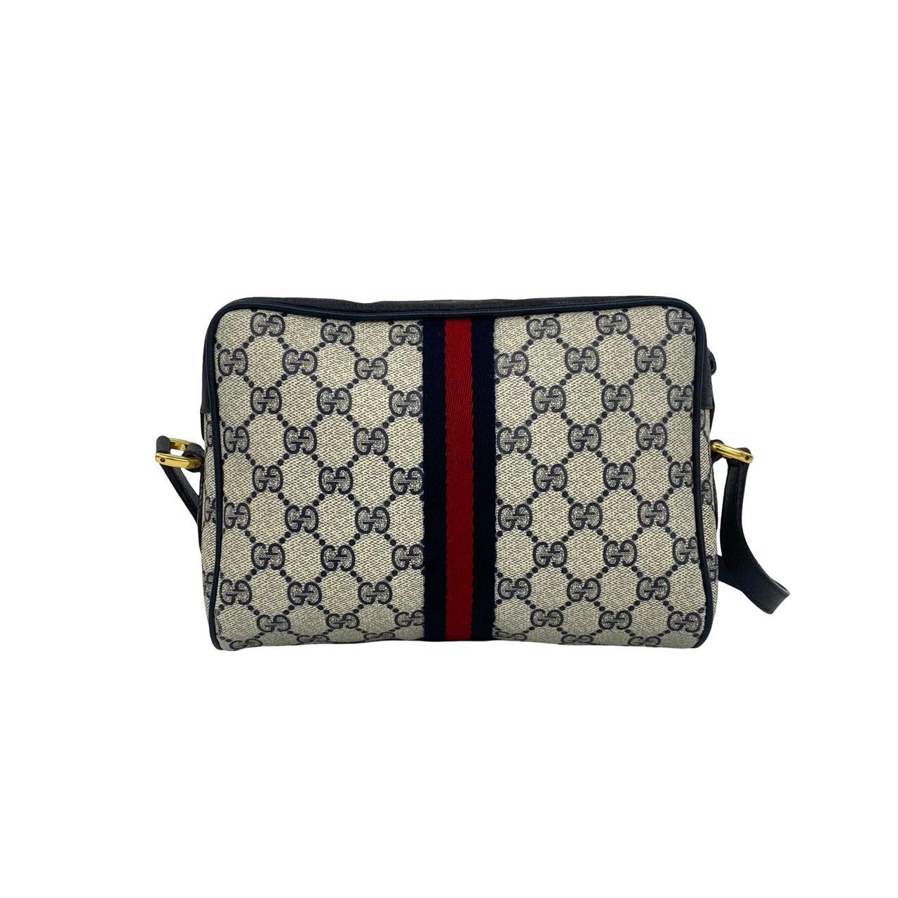 Gucci Vintage Sherry Line GG Logo Leather Shoulder Bag Crossbody Navy — view 3