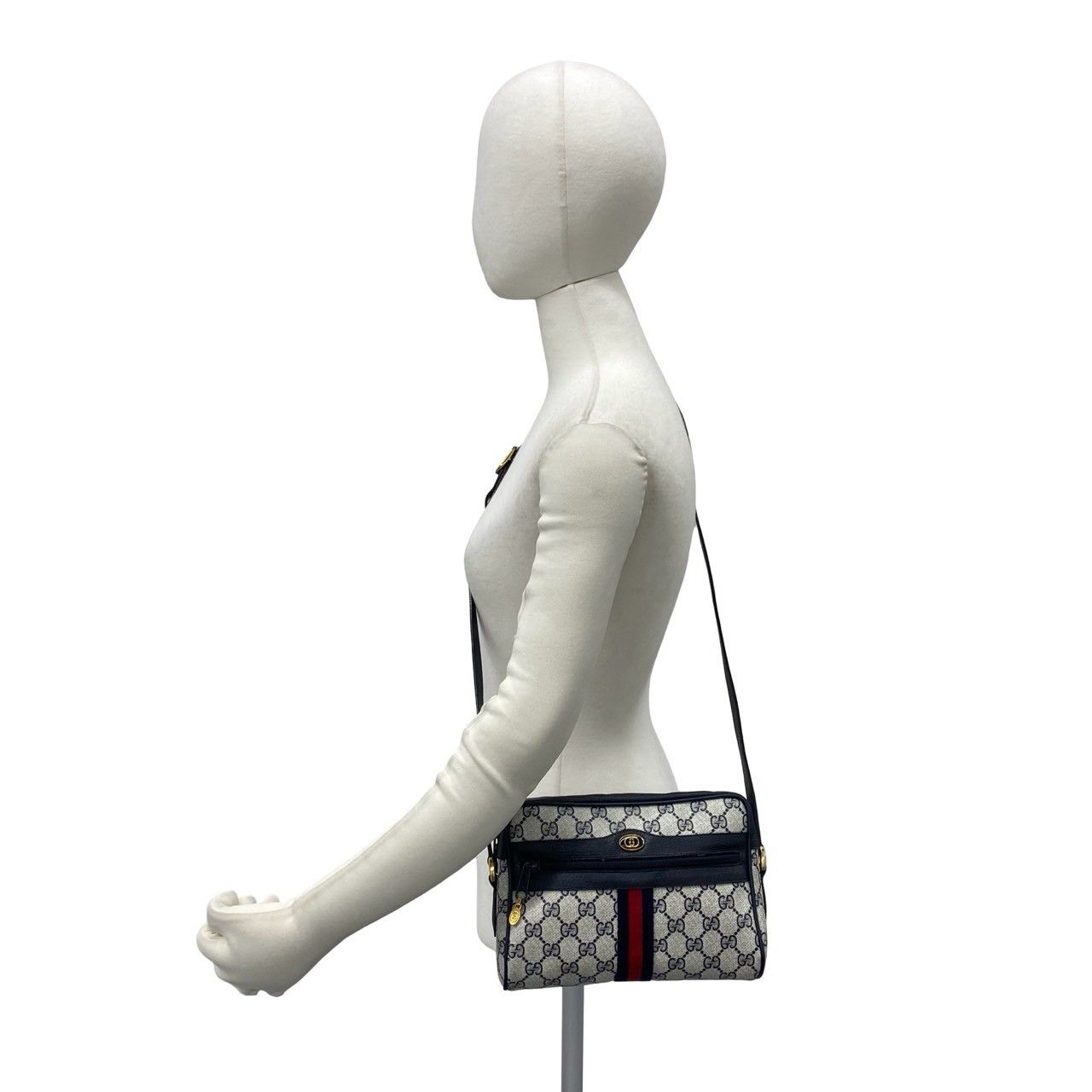 Gucci Vintage Sherry Line GG Logo Leather Shoulder Bag Crossbody Navy — view 2