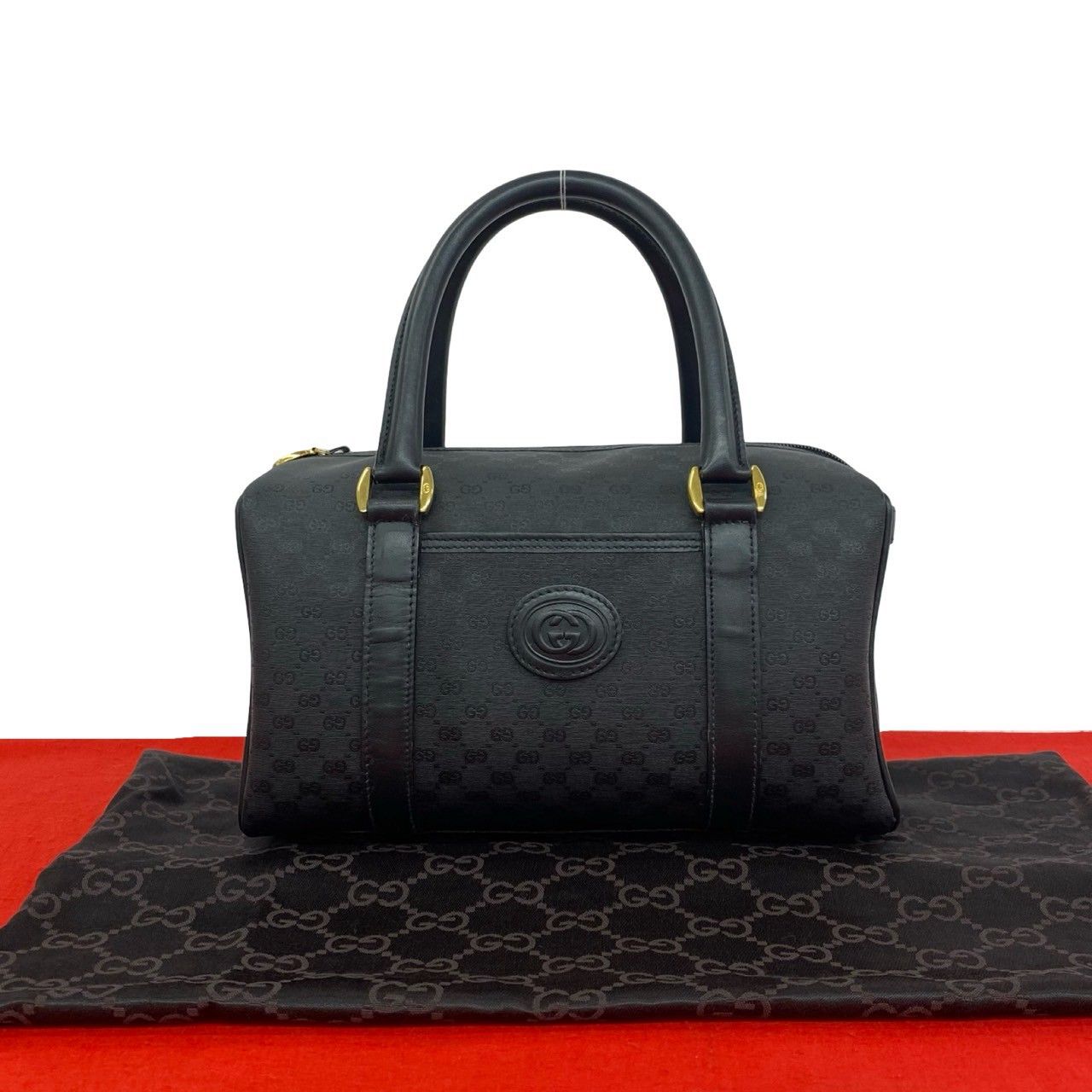 Gucci Bagged Vintage Micro GG Logo Leather Mini Boston Bag Black