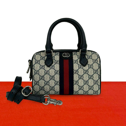Gucci Ondia Sherry Line GG Logo Leather 2-Way Shoulder Bag Navy