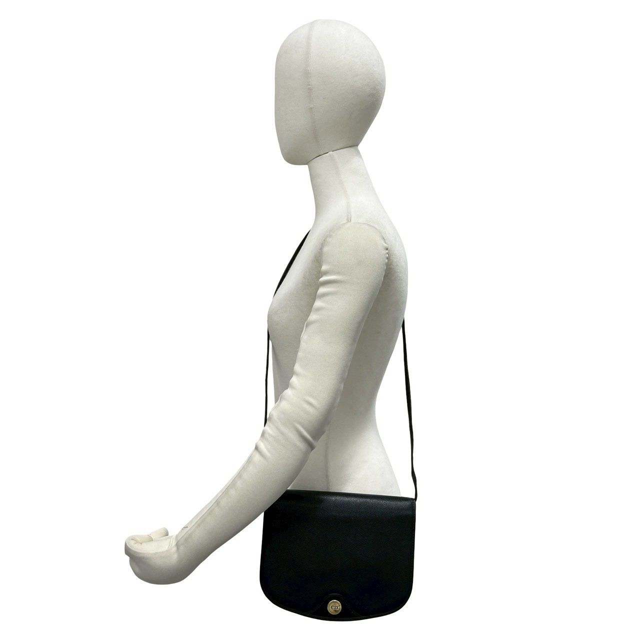 Dior Vintage CD Logo Leather Shoulder Bag Pochette Sacoch Black — view 2