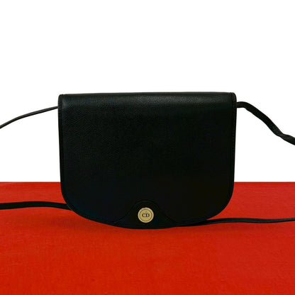 Dior Vintage CD Logo Leather Shoulder Bag Pochette Sacoch Black