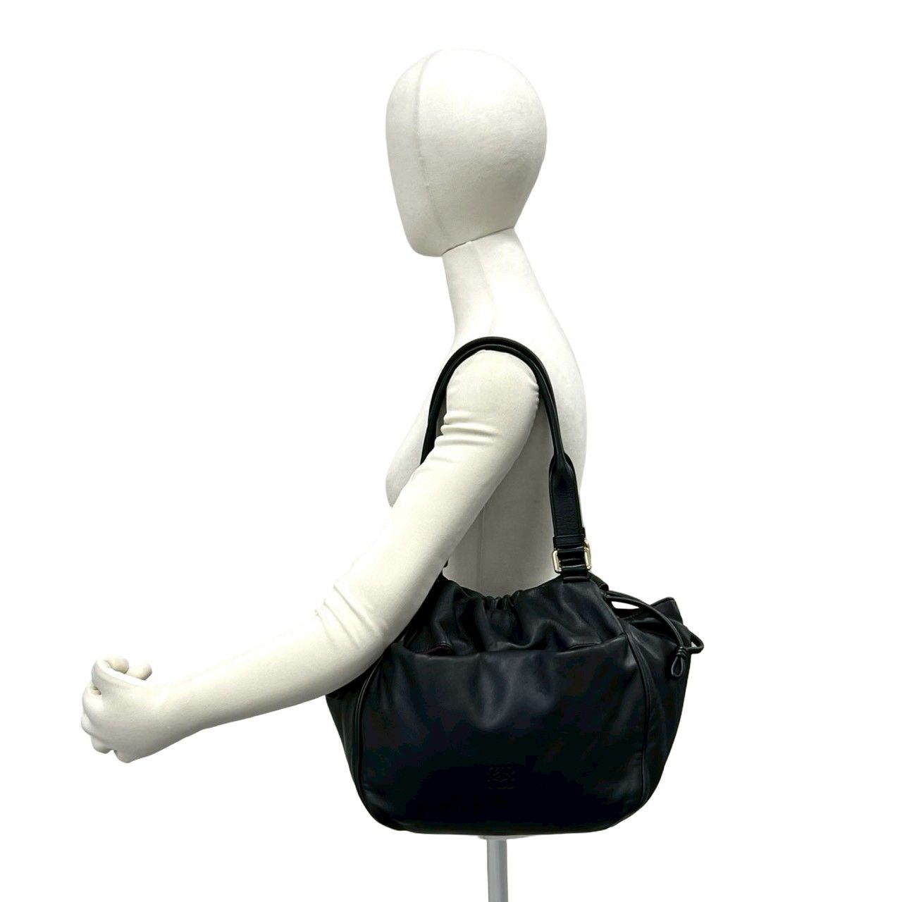 Loewe Anagram Logo Leather Drawstring Shoulder Bag Tote Black — view 2