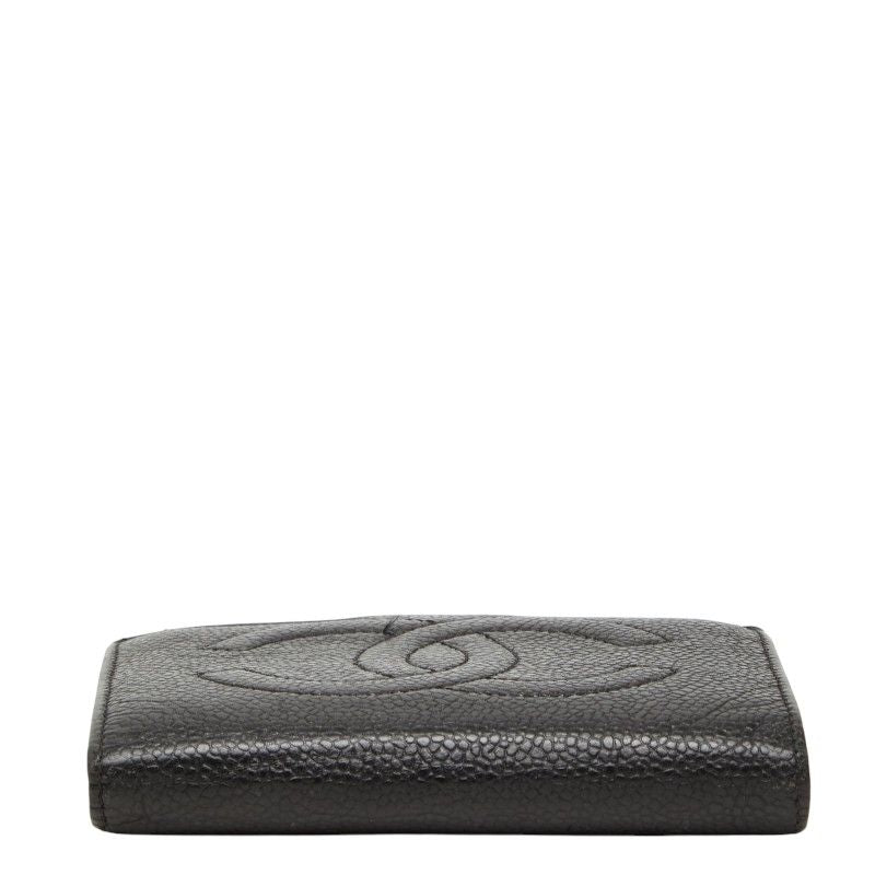 Chanel CC Logo Bifold Wallet Kiss Lock Coin Purse Black Caviar Leather — view 3