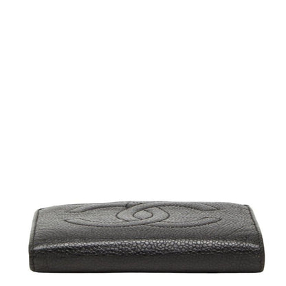 Chanel CC Logo Bifold Wallet Kiss Lock Coin Purse Black Caviar Leather — view 3