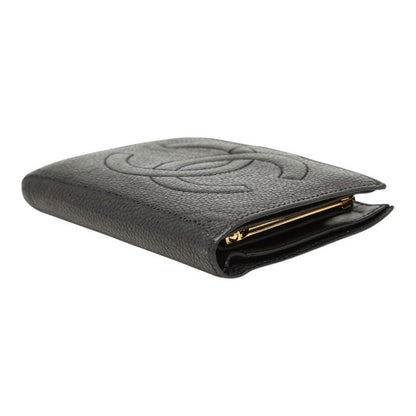 Chanel CC Logo Bifold Wallet Kiss Lock Coin Purse Black Caviar Leather — view 4