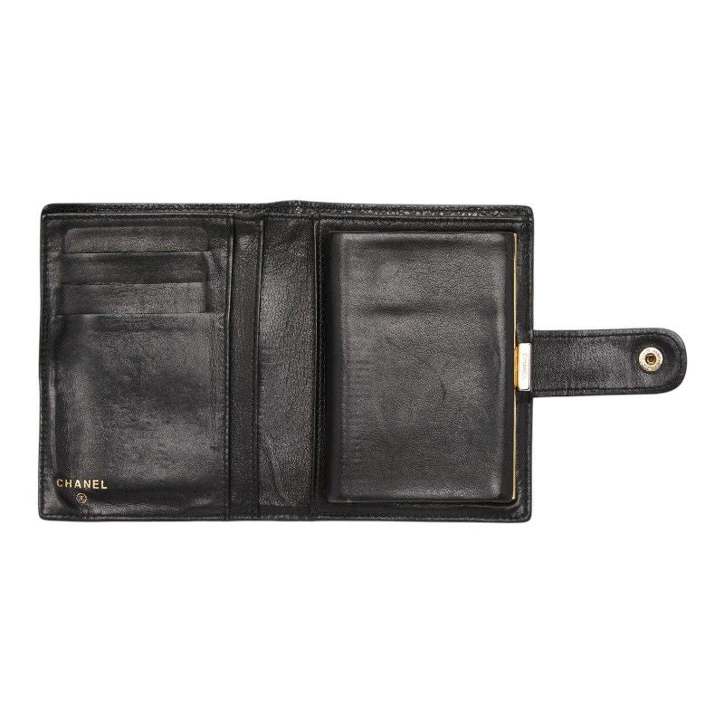 Chanel CC Logo Bifold Wallet Kiss Lock Coin Purse Black Caviar Leather — view 6