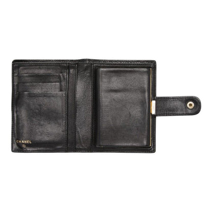 Chanel CC Logo Bifold Wallet Kiss Lock Coin Purse Black Caviar Leather — view 6