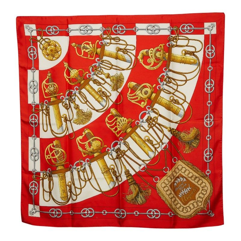 Hermes Carre 90 Cliquetis Scarf Red Multicolor Silk