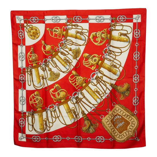 Hermes Carre 90 Cliquetis Scarf Red Multicolor Silk